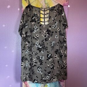 Torrid Black and Gray Floral Blouse